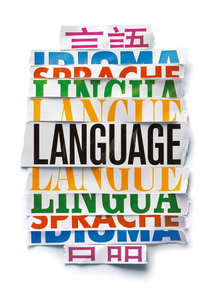 Collage de tiras de papel con la palabra idioma en varias lenguas